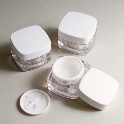 Quality Acrylic Double Wall Cream Jars, Square Cosmetic Container, Skincare Jar for Face Cream, Moisturizer, Eye Cream Jar, Custom Logo & Multiple Capacity Acrylic Cream Jars square skincare cream jars factory